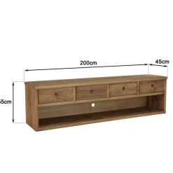 Meuble TV 4 tiroirs 1 niche bois pin recyclé SANDY