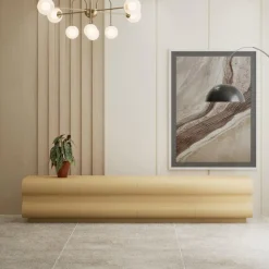 Meuble tv 8 tiroirs arrondis Mezade Bois Beige