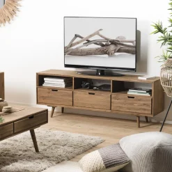 Meuble Tv ANDY Scandi Bois 3 Tiroirs 3 Niches Sapin