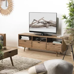 Meuble Tv ANDY Scandi Bois 3 Tiroirs 3 Niches Sapin