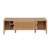 Meuble TV avec 2 Portes Coulissantes Décor Rotin en bois Beige