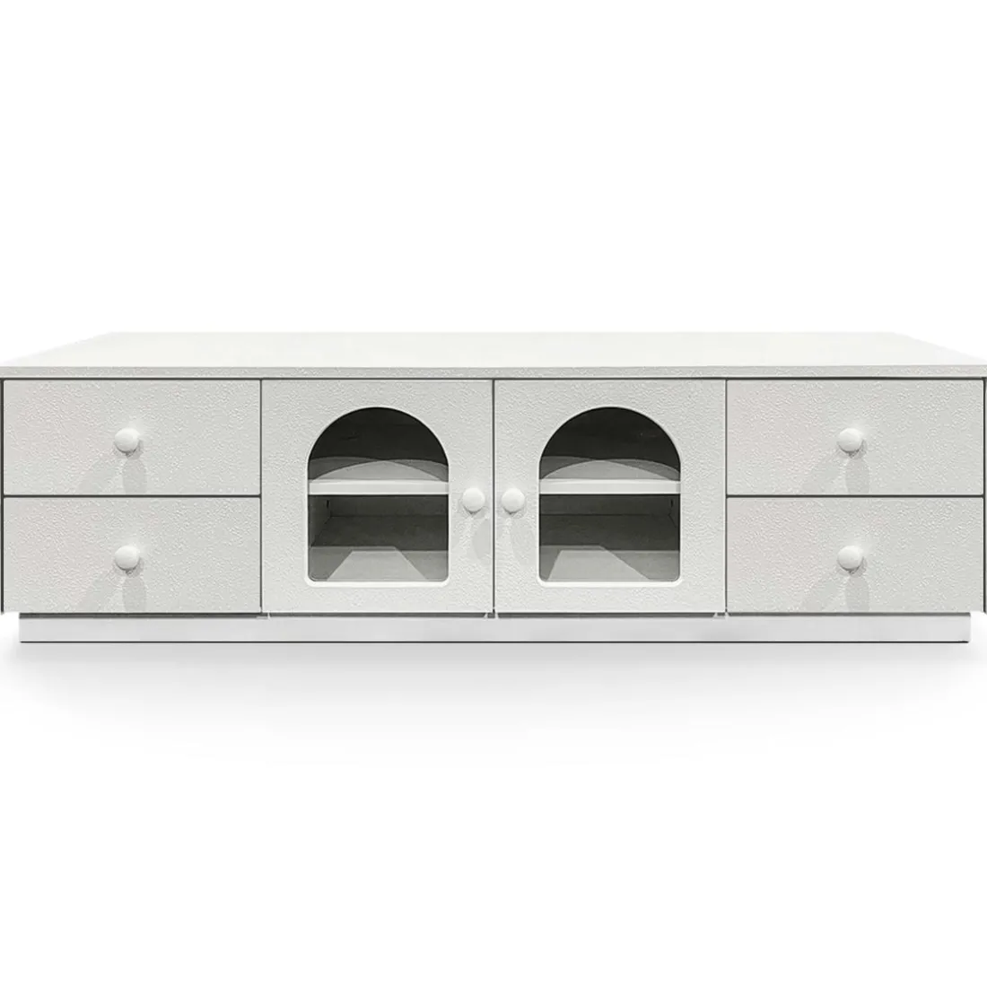 Meuble tv avec portes et tiroirs style naturel chic Volos Blanc texturé