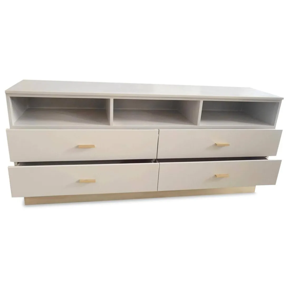 Meuble TV moderne 4 tiroirs Taupe clair et Or