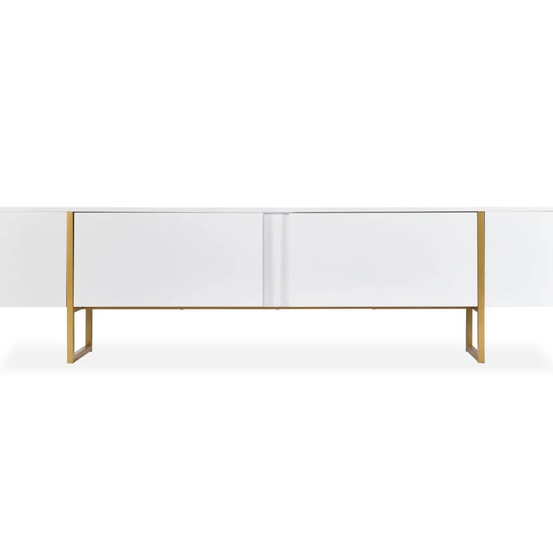 Meuble TV moderne avec 2 portes Valmain Blanc et Métal Or