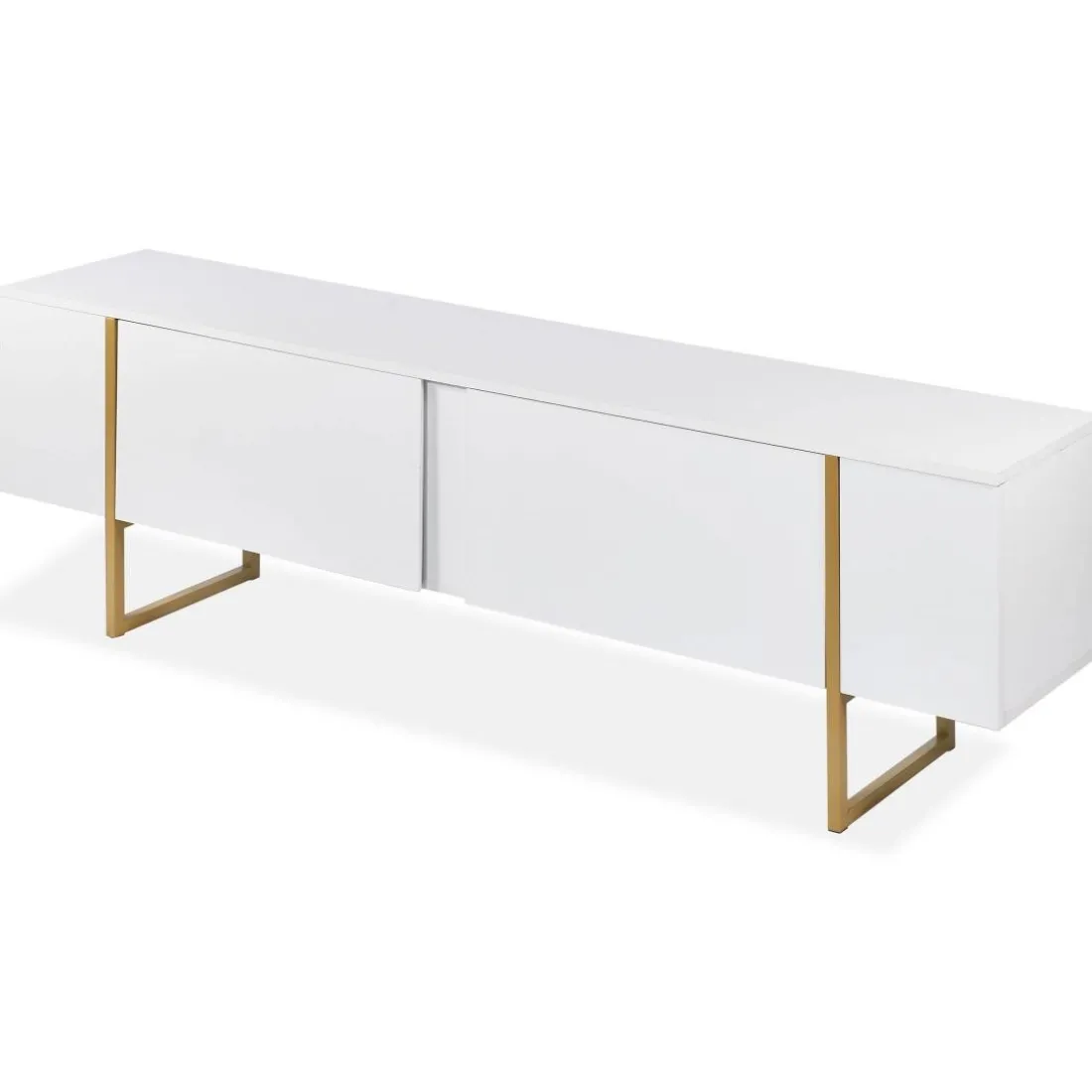 Meuble TV moderne avec 2 portes Valmain Blanc et Métal Or