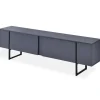 Meuble TV moderne avec 2 portes Valmain L180cm Gris foncé et Métal Noir