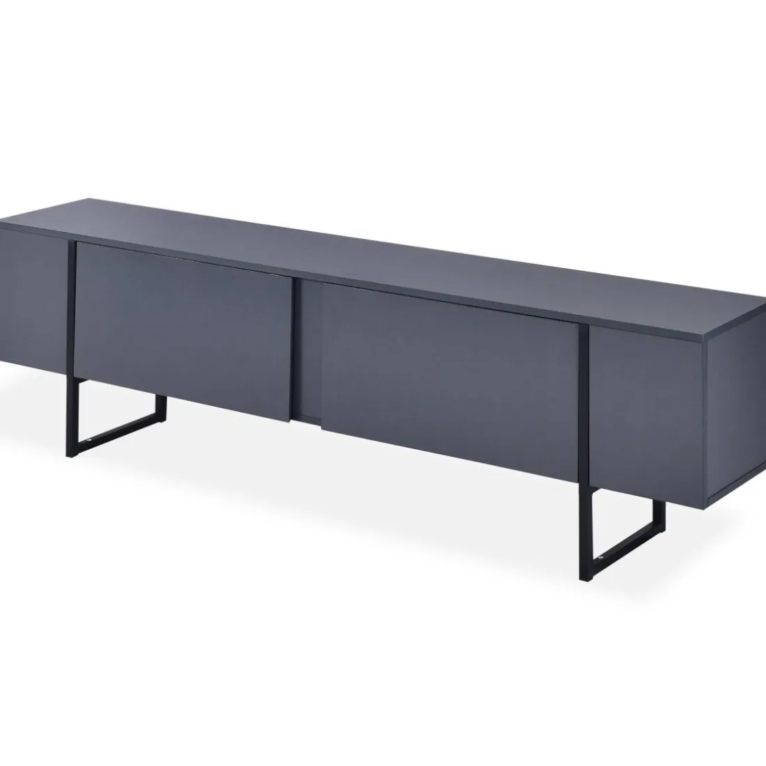 Meuble TV moderne avec 2 portes Valmain L180cm Gris foncé et Métal Noir