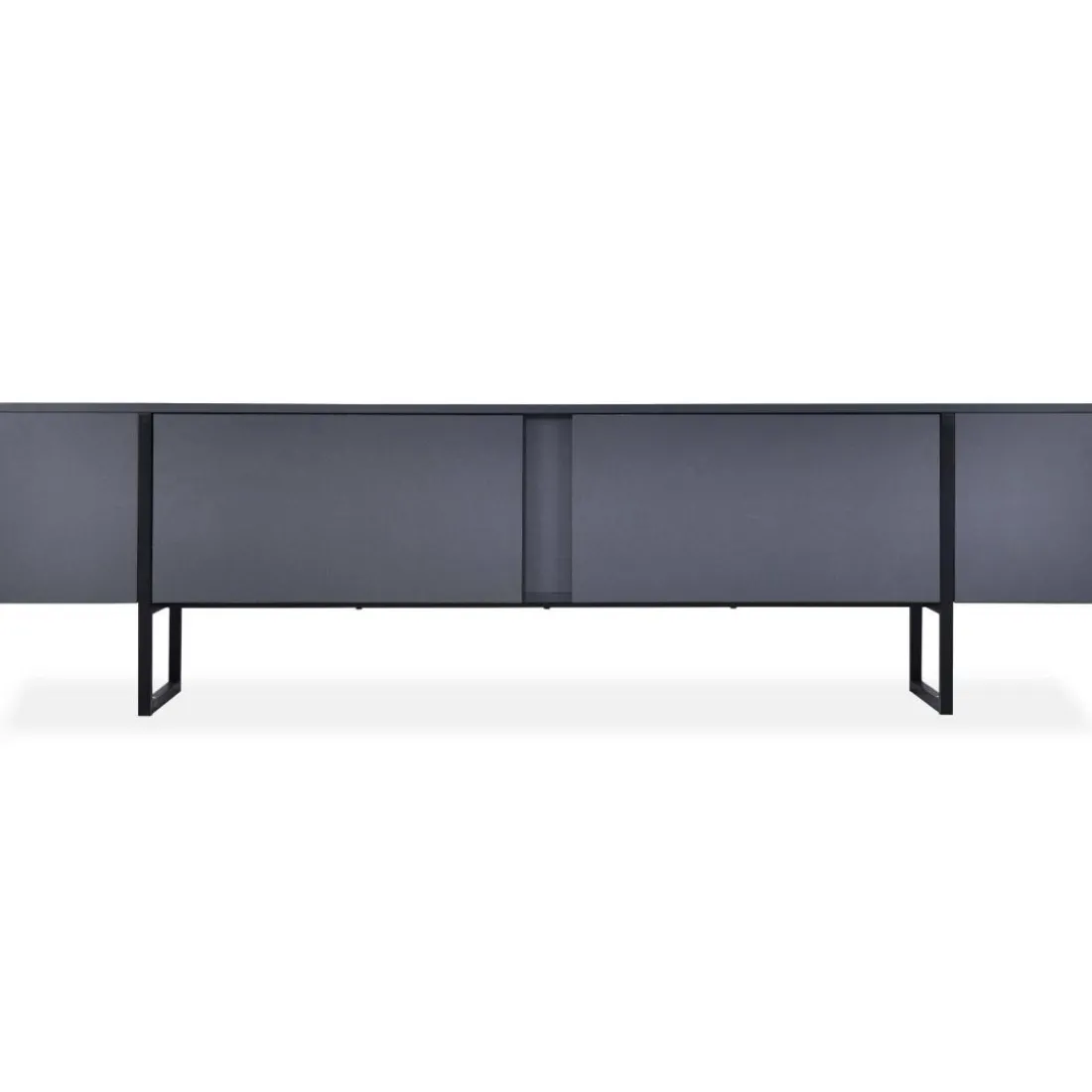 Meuble TV moderne avec 2 portes Valmain L180cm Gris foncé et Métal Noir