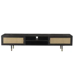 Meuble TV Noir 2 Niches 2 Portes Cannage YANIS