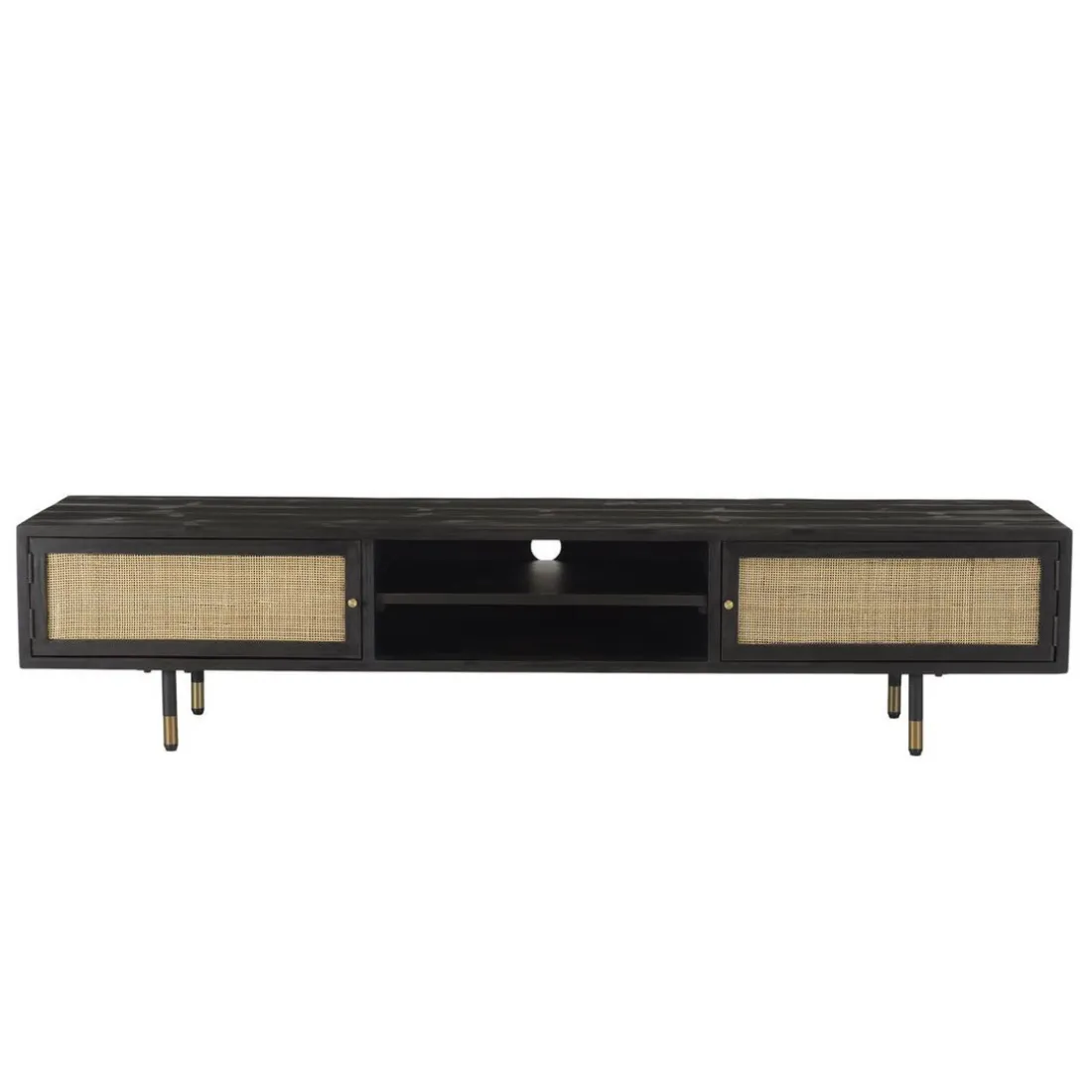 Meuble TV Noir 2 Niches 2 Portes Cannage YANIS