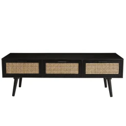 Meuble TV noir 3 tiroirs cannage - MIKEL