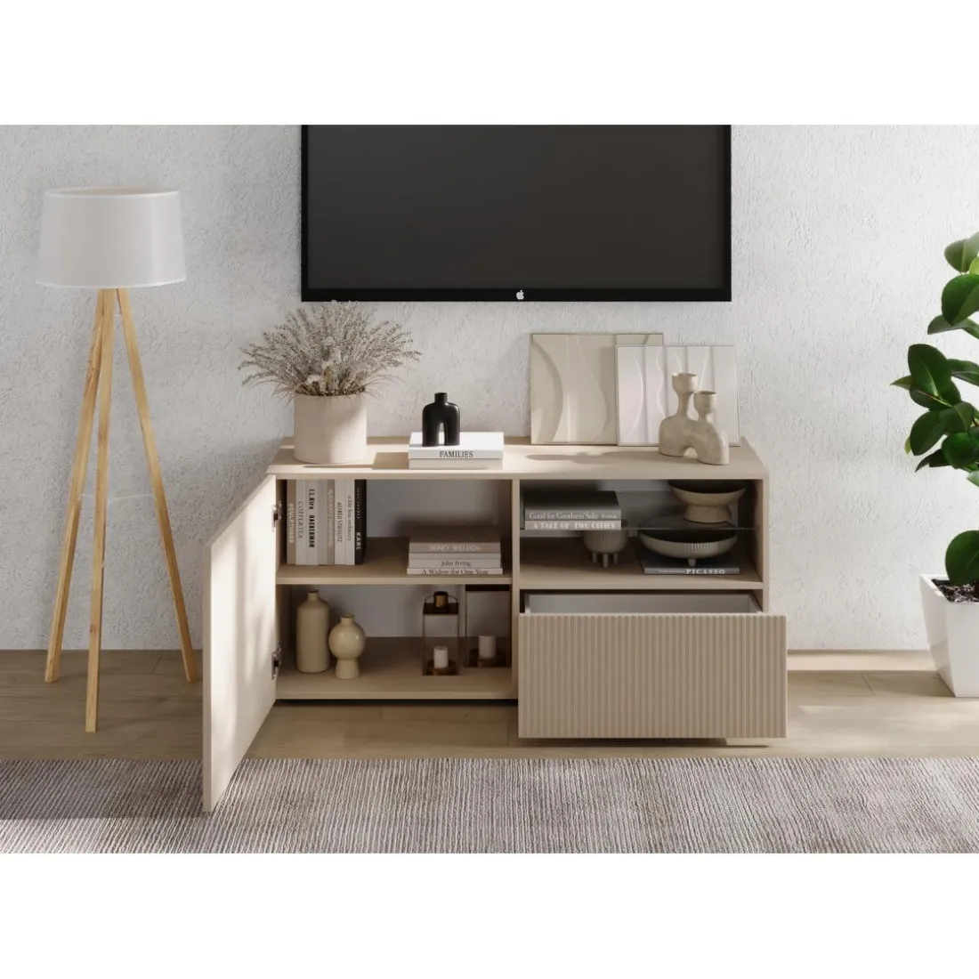 Meuble TV petit 1 porte 1 tiroir RIO Panneaux de particules de première qualité Portes en MDF