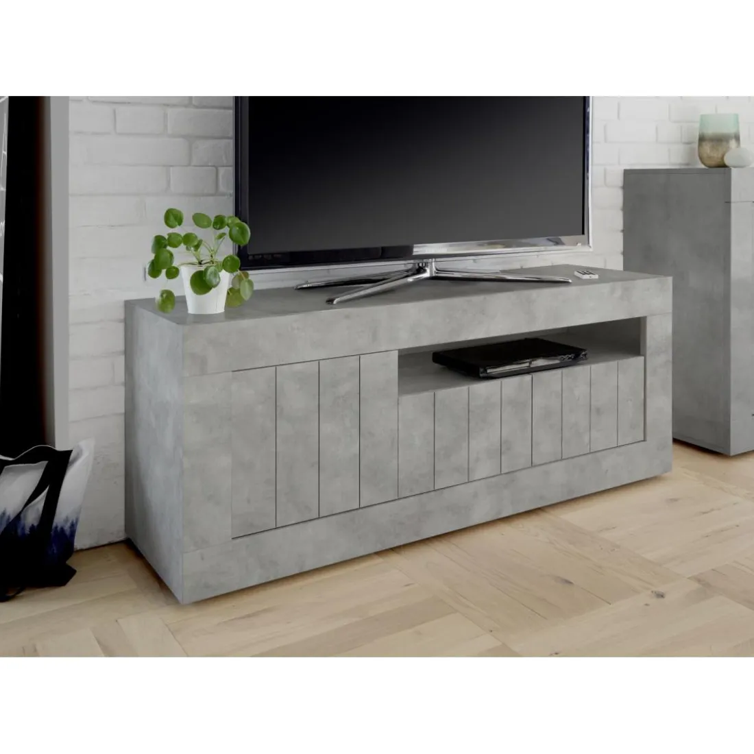 MeubleTV 3 portes battantes URBINO gris ciment