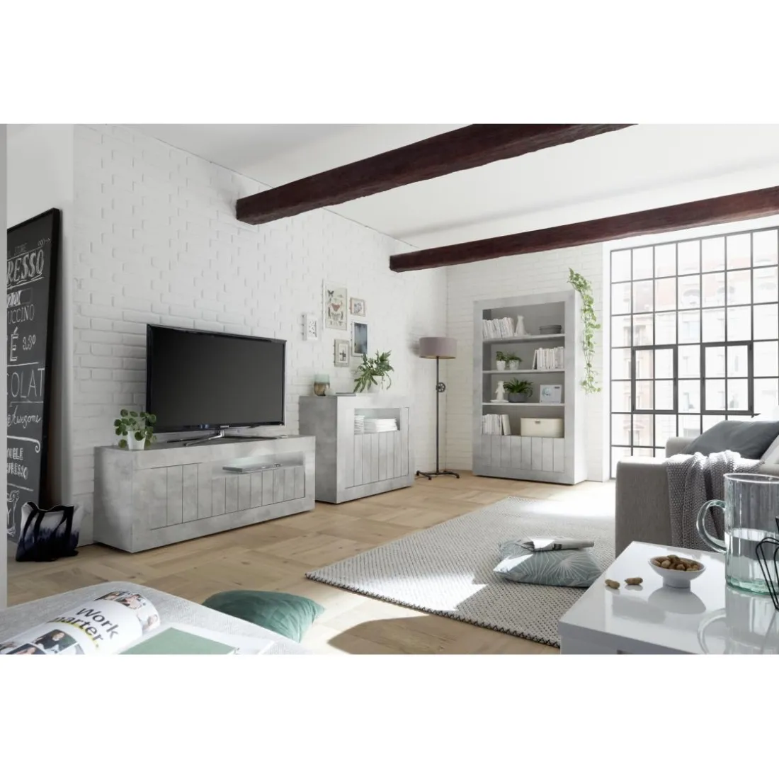 MeubleTV 3 portes battantes URBINO gris ciment