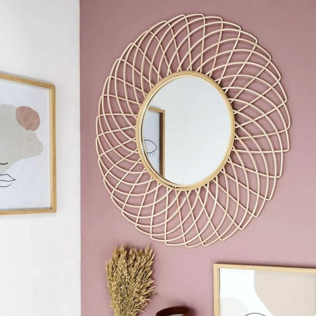 Miroir en Rotin Rosace