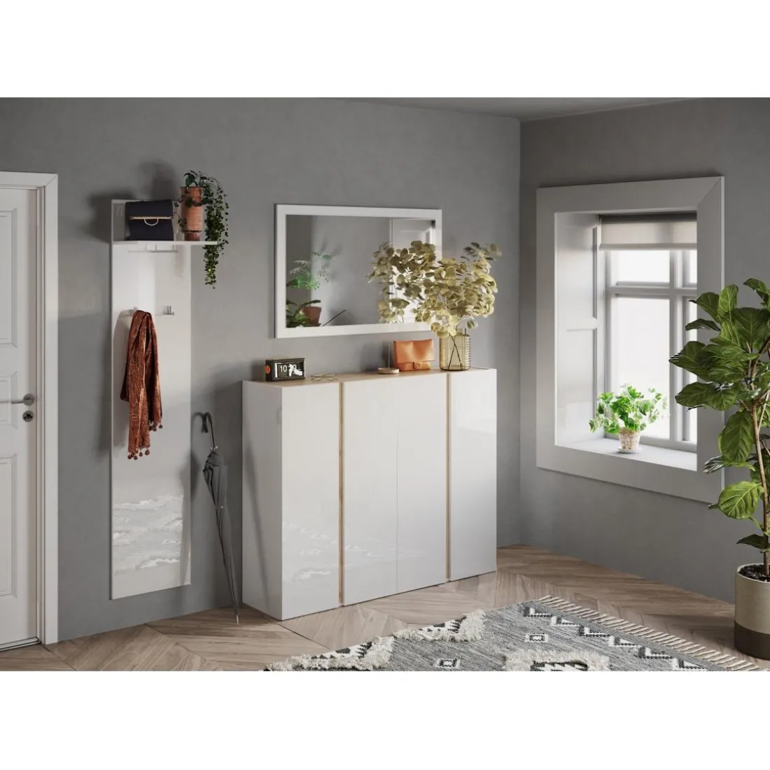 Miroir Ferrare à fixer cadre coloris blanc laqué brillant. L72x 118H