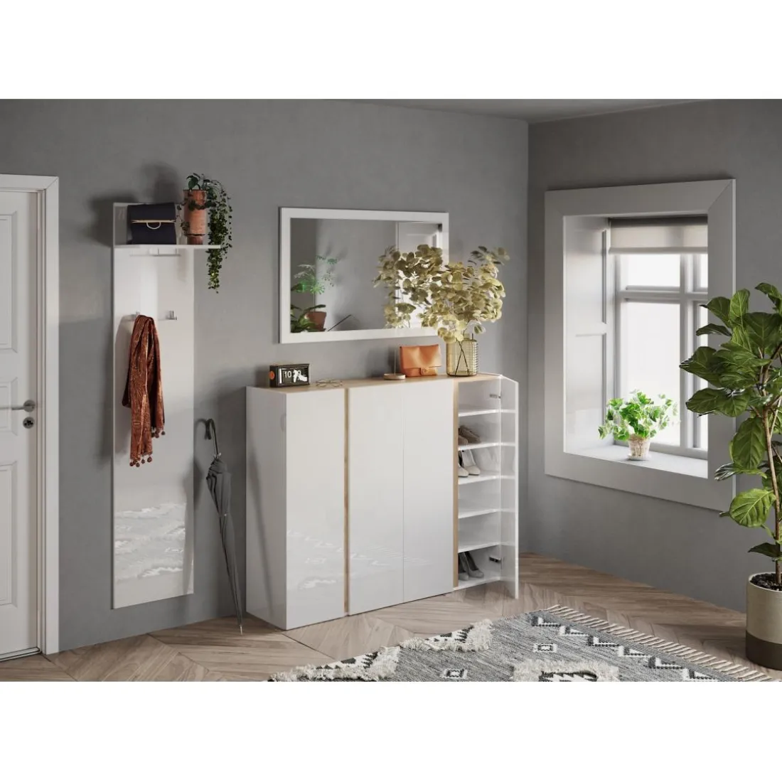 Miroir Ferrare à fixer cadre coloris blanc laqué brillant. L72x 118H