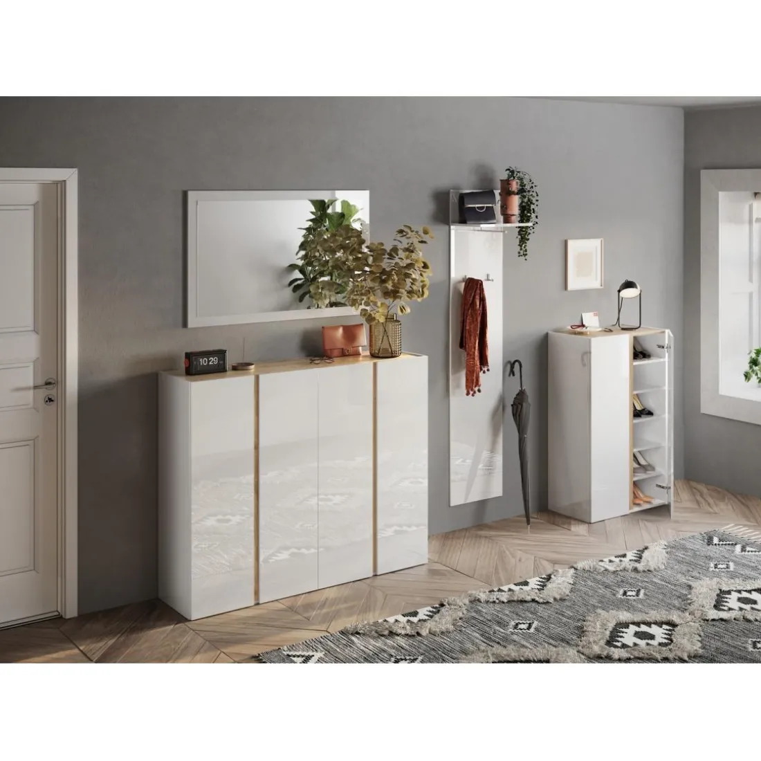 Miroir Ferrare à fixer cadre coloris blanc laqué brillant. L72x 118H