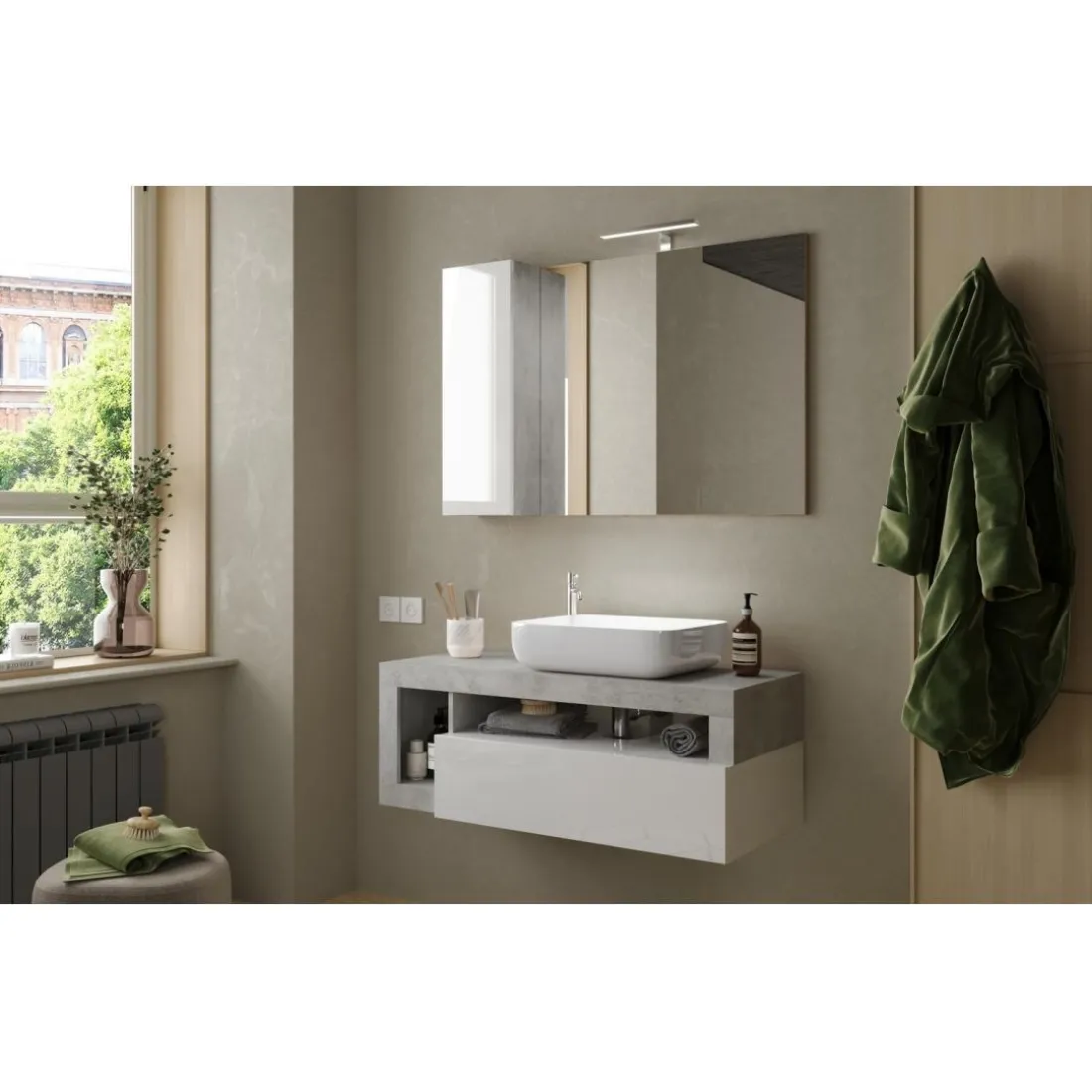 Miroir Led avec Colonne Integrée 1 Porte H30 cm coloris Béton