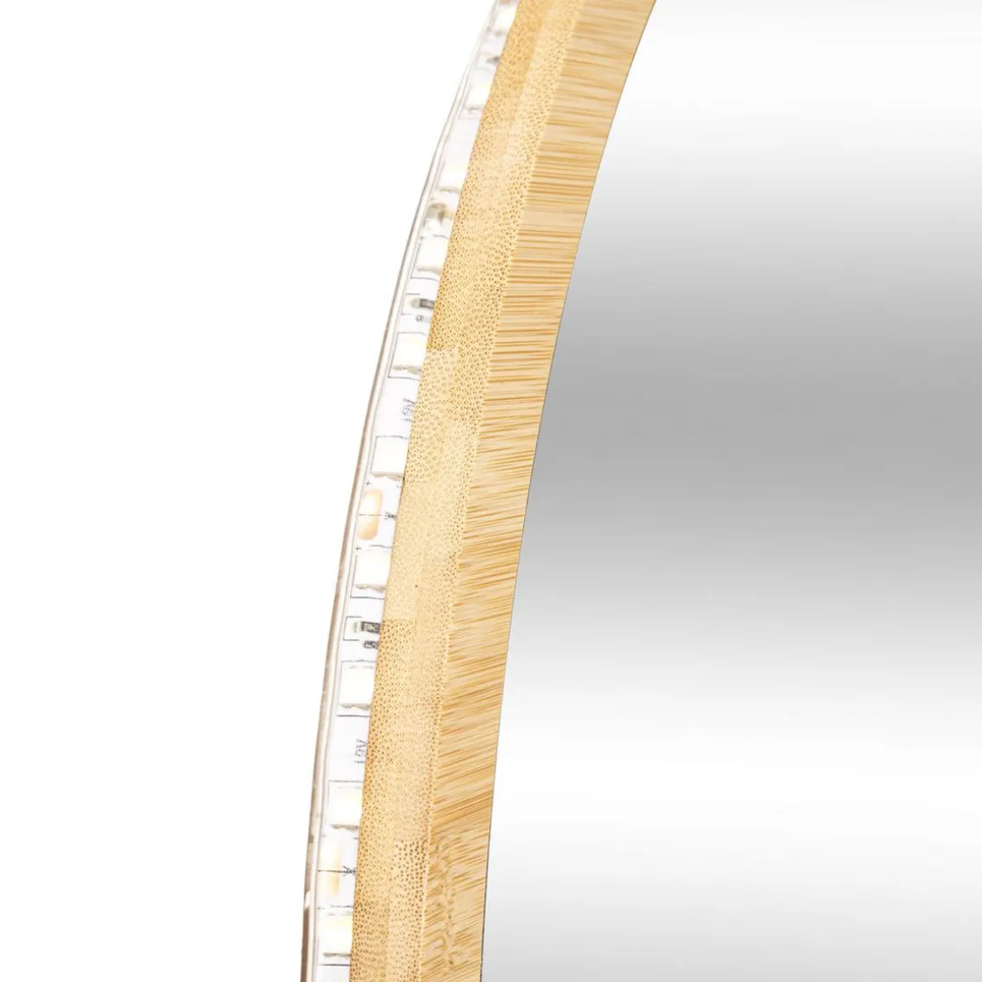 Miroir LED Mural Rond Bambou