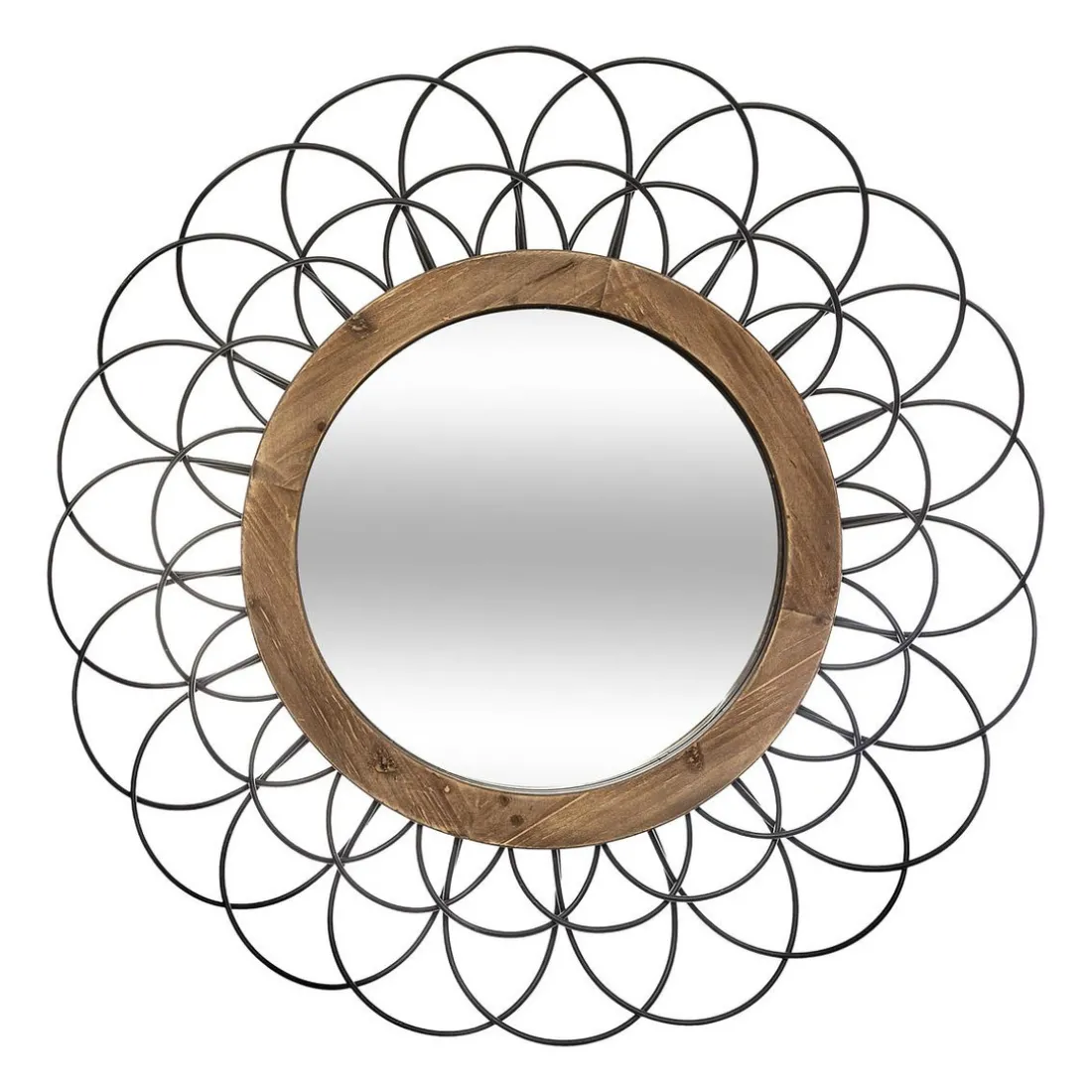 Miroir Métallique et Bois en Forme de fleur