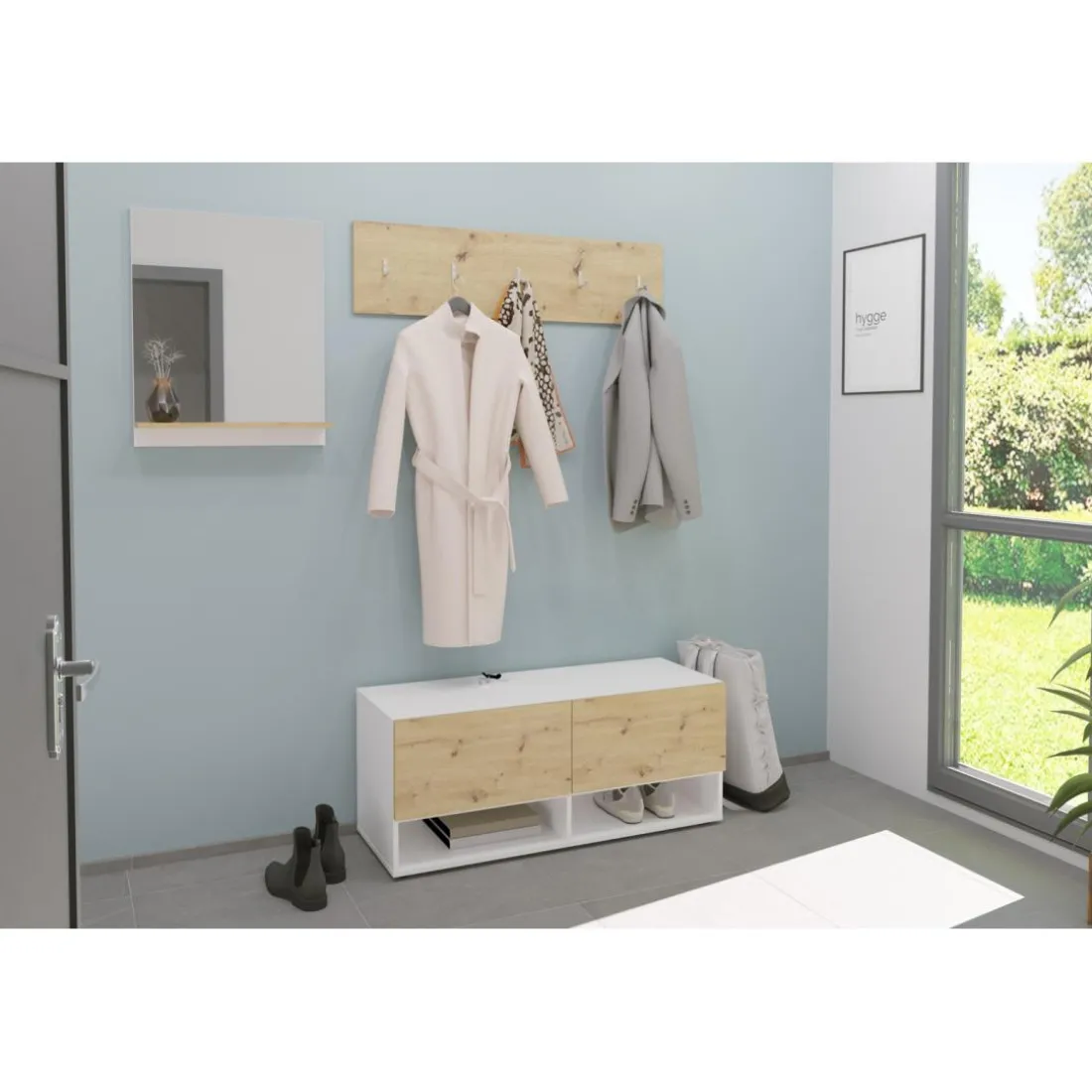 Miroir mural avec étagère BELM 7 naturel