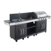 Pack Barbecue gaz FIDGI 4 Brûleurs avec desserte et évier avec Housse et Coffret 3 pièces aimantés