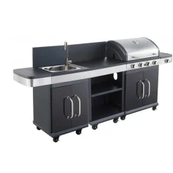 Pack Barbecue gaz FIDGI 4 Brûleurs avec desserte et évier avec Housse et Coffret 3 pièces aimantés