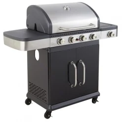 Pack Barbecue gaz FIDGI 4 Brûleurs avec desserte et évier avec Housse et Coffret 3 pièces aimantés