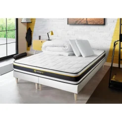 Pack double sommier matelas SOFT 2 oreillers memoire de forme Couette Percale