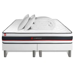 Pack double sommier matelas et 2 oreillers memoire de forme Couette Percale