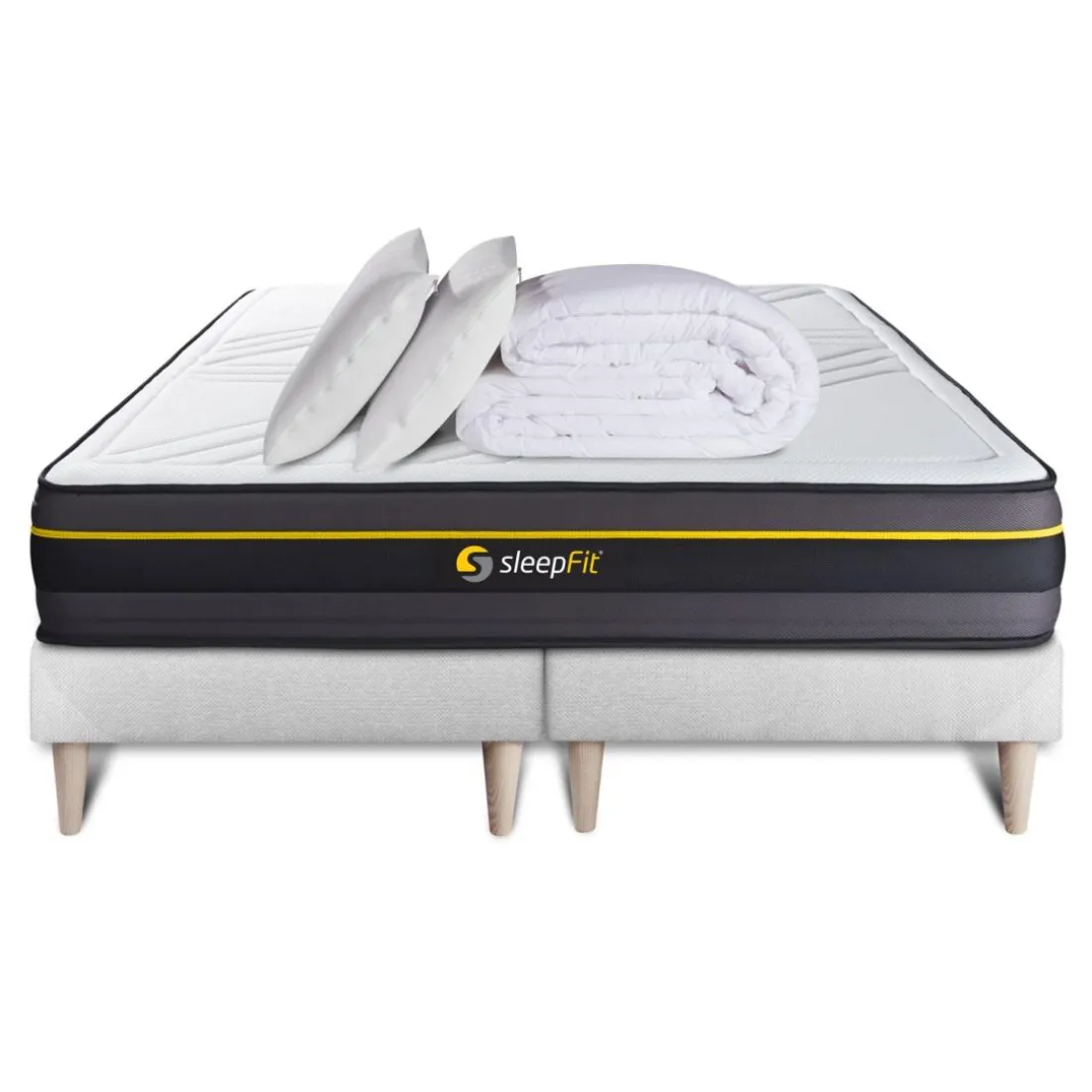 Pack matelas ACTIVE double sommiers blanc Couette et 2 oreillers