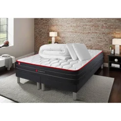 Pack matelas double sommiers noir Couette et 2 oreillers