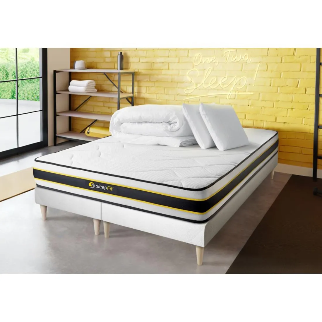 Pack matelas FLEXY double sommiers blanc Couette 2 oreillers