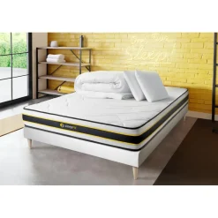 Pack matelas FLEXY sommier blanc Couette et 2 oreillers