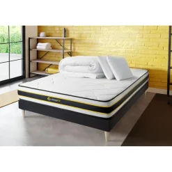 Pack matelas FLEXY sommier noir Couette et 2 oreillers
