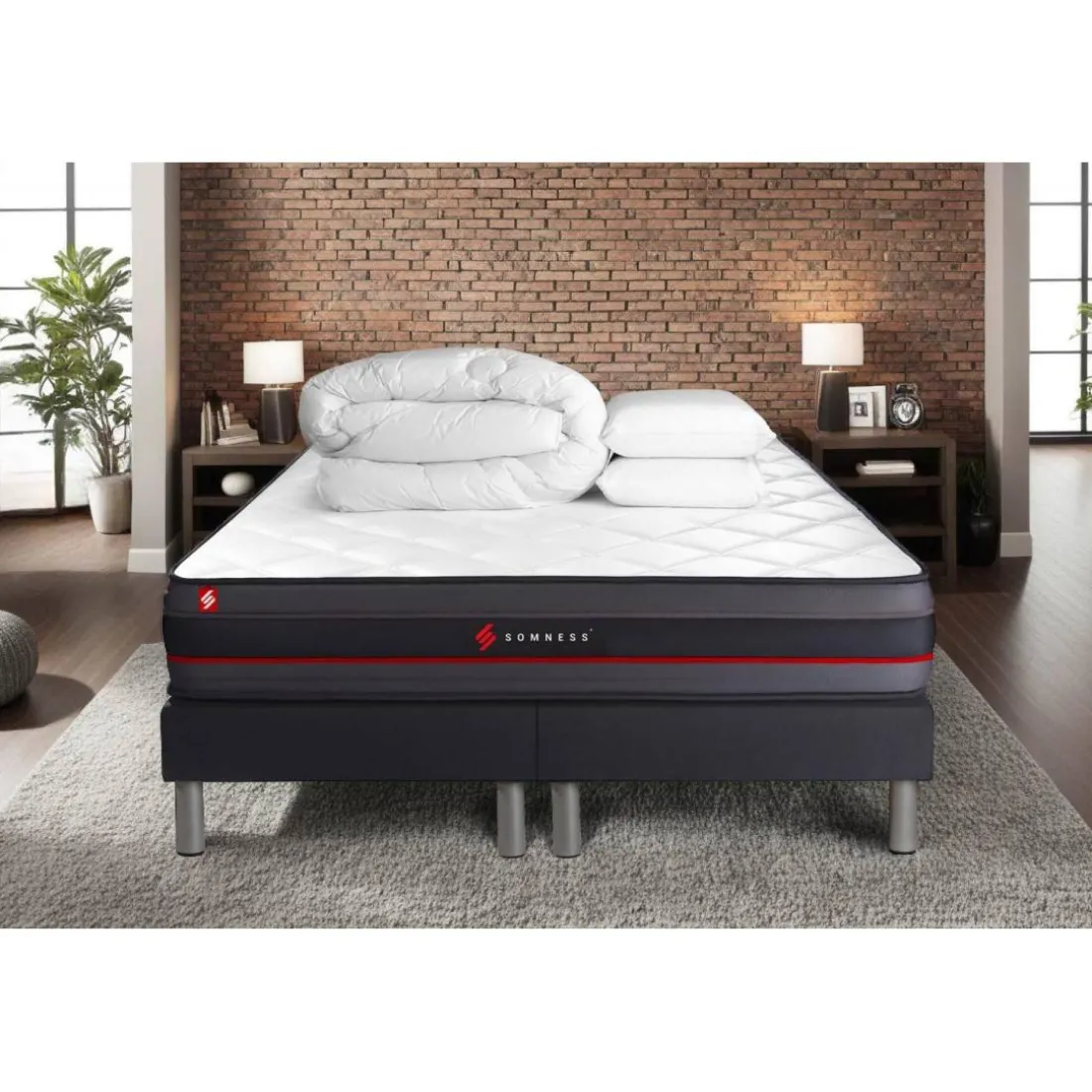 Pack matelas REGEN double sommiers noir Couette 2 oreillers