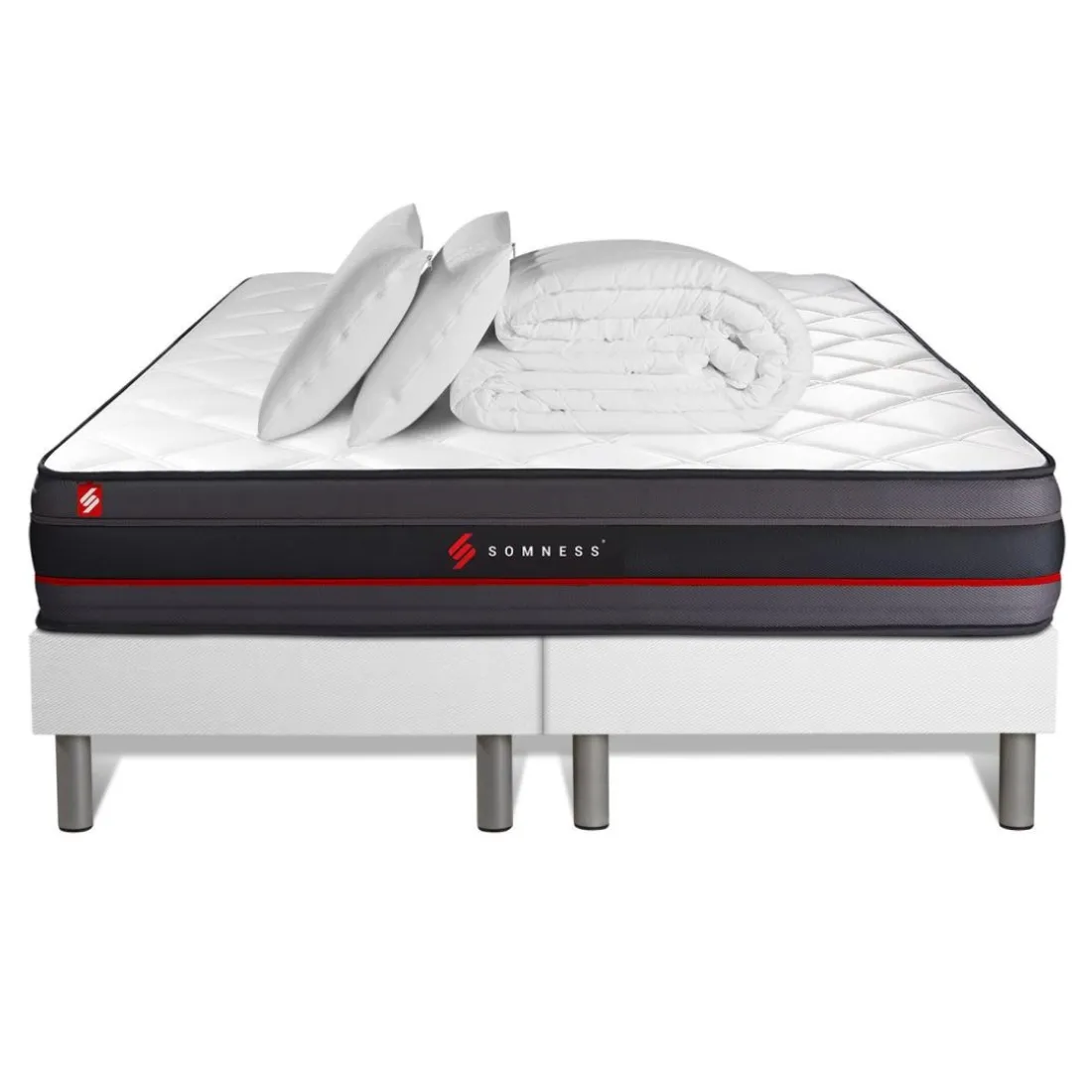 Pack matelas REGEN double sommiers blanc Couette 2 oreillers