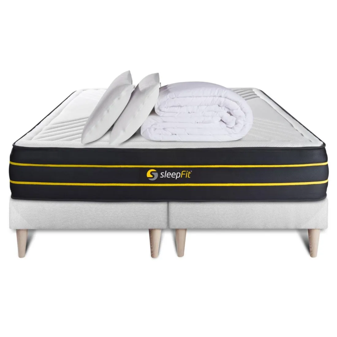 Pack matelas ULTRA double sommiers blanc Couette et 2 oreillers