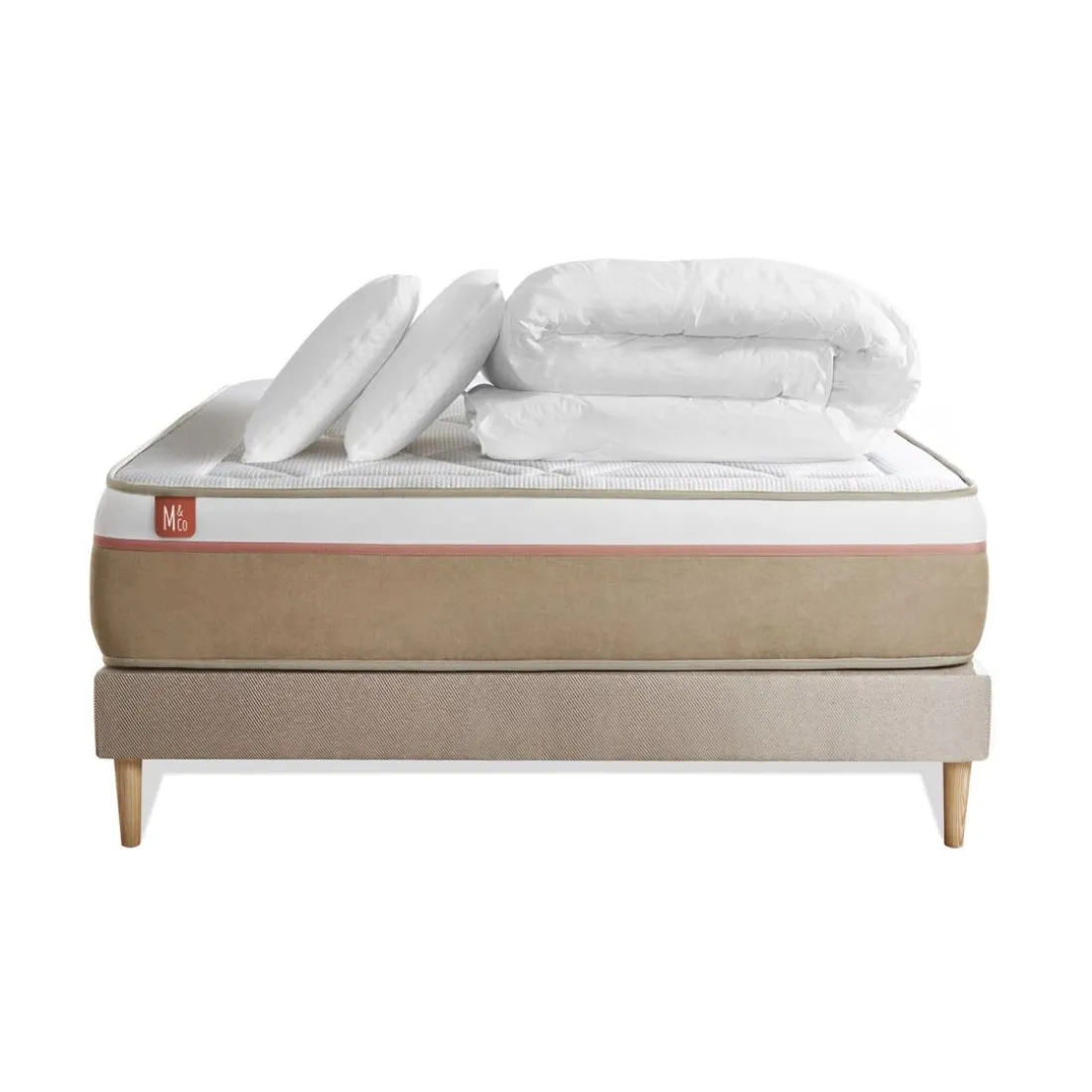 Pack prêt a dormir matelas LE SOYEUX Ressorts ensaches Memoire de forme BioVisco sommier Beige