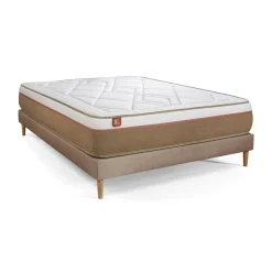 Pack prêt a dormir matelas LE SOYEUX Ressorts ensaches Memoire de forme BioVisco sommier Beige