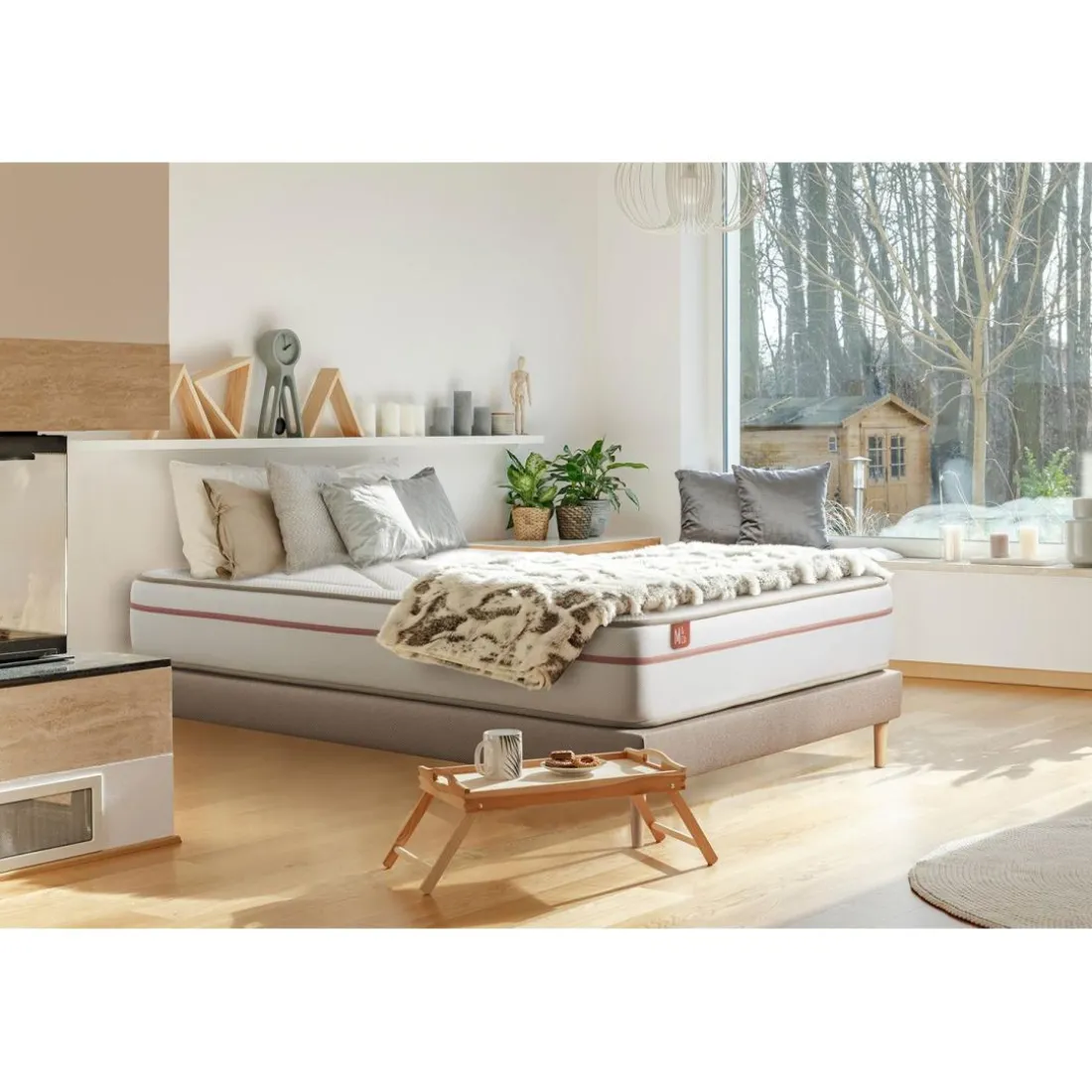 Pack prêt a dormir matelas LE PAISIBLE Memoire de forme BioVisco sommier kit Beige 2 oreillers couette