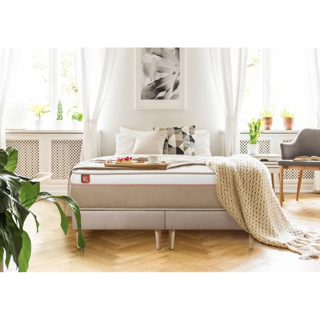 Pack prêt a dormir matelas LE SOYEUX Ressorts ensaches Memoire de forme BioVisco double sommiers Beige