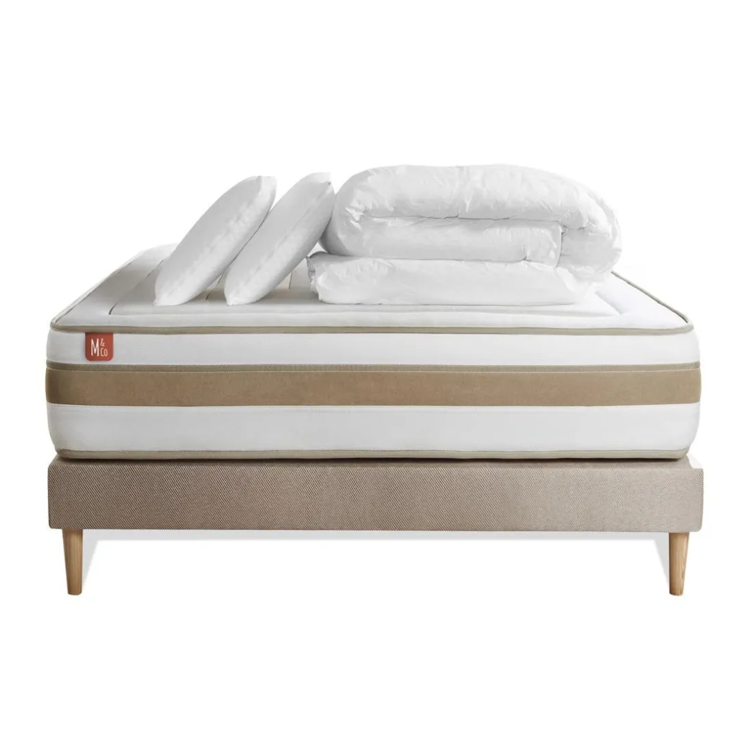 Pack prêt a dormir matelas LE RAFFINÉ Ressorts ensaches Memoire de forme BioVisco sommier Beige