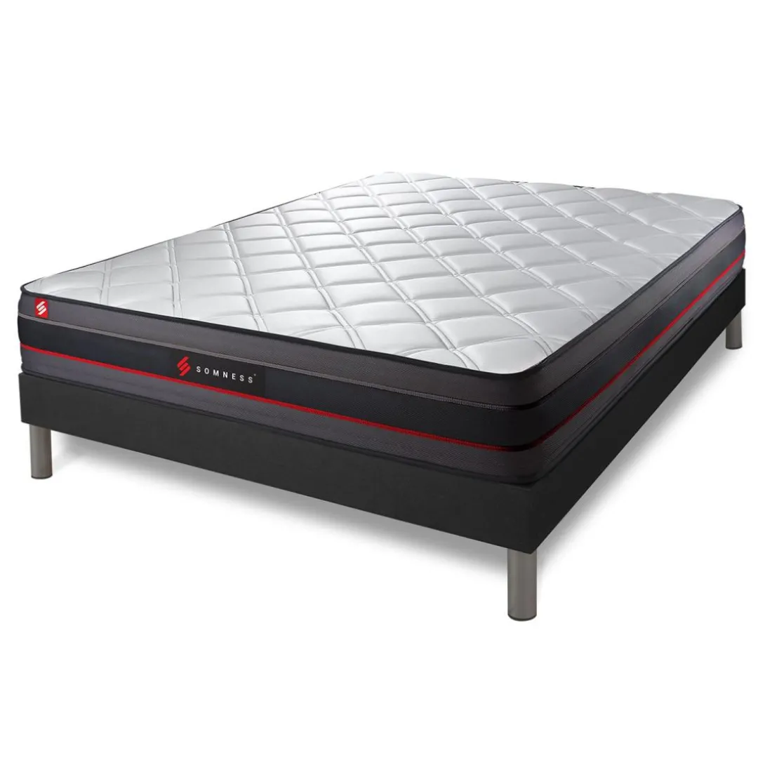 Pack prêt a dormir matelas a memoire de forme sommier kit noir Couette 2 oreillers