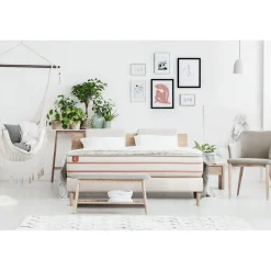 Pack prêt a dormir matelas LE DOUX Memoire de forme sommier Blanc et 2 oreillers couette