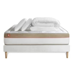 Pack prêt a dormir matelas LE COSY Memoire de forme sommier kit Blanc, 2 oreillers, couette
