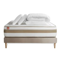 Pack prêt a dormir matelas LE RAFFINÉ Ressorts ensaches Memoire de forme BioVisco sommier kit Beige