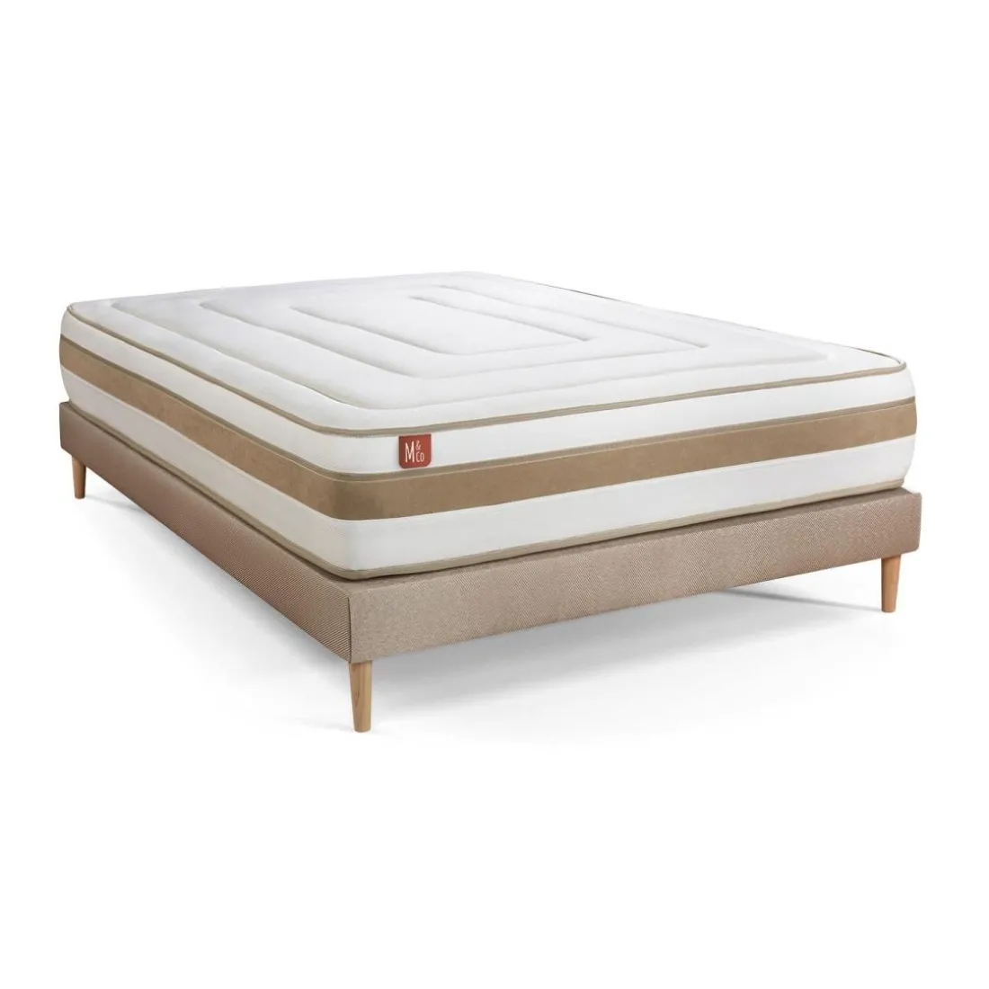 Pack prêt a dormir matelas LE RAFFINÉ Ressorts ensaches Memoire de forme BioVisco sommier kit Beige