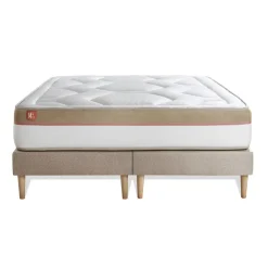 Pack prêt a dormir matelas Memoire de forme double sommiers Beige 2 oreillers couette